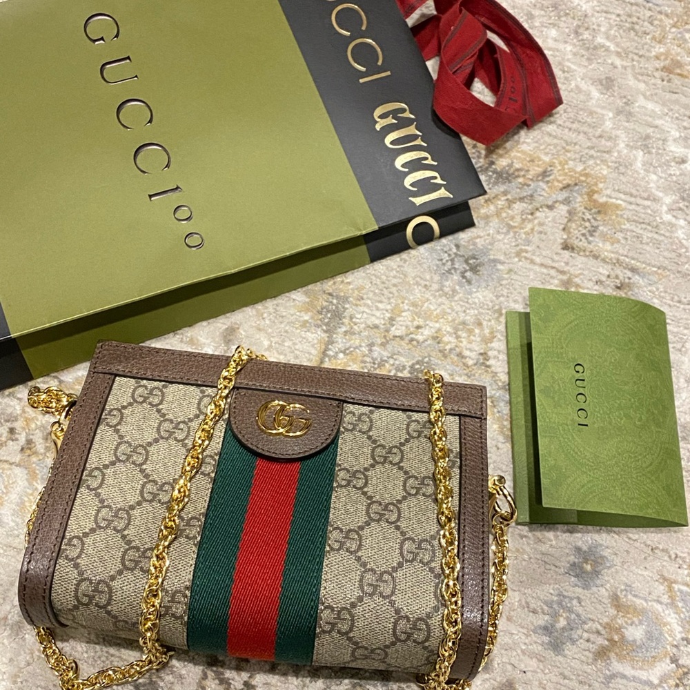 Gucci Beige and Brown Bag with Red and Green Stripe